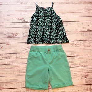 Girls Mint Green/Black Tribal Print Flowy Tank with Cotton Terry Shorts
